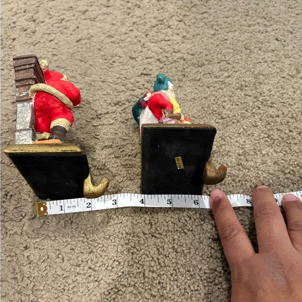 Set of 2 Vintage Heavy Cast Iron Christmas Stocking Mantel Hook Holders Santa